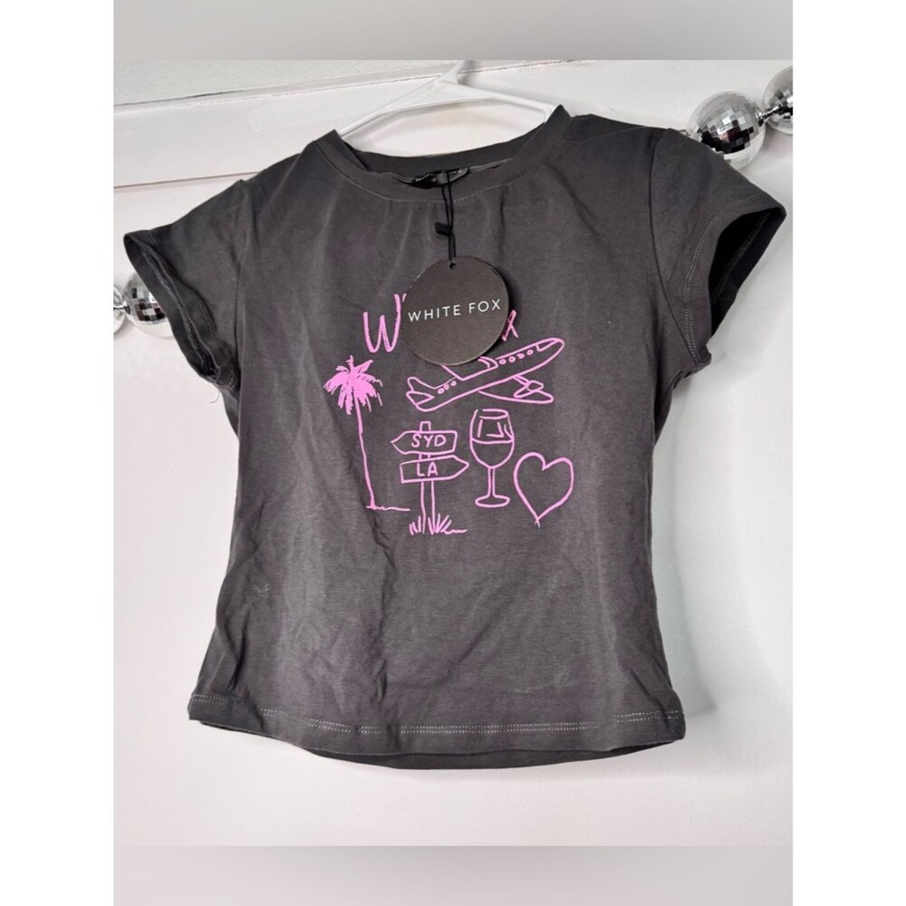 White Fox NEW Vacay Pending Baby Tee Top